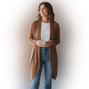 Carly Jean Los Angeles Brown Open Front Cardigan